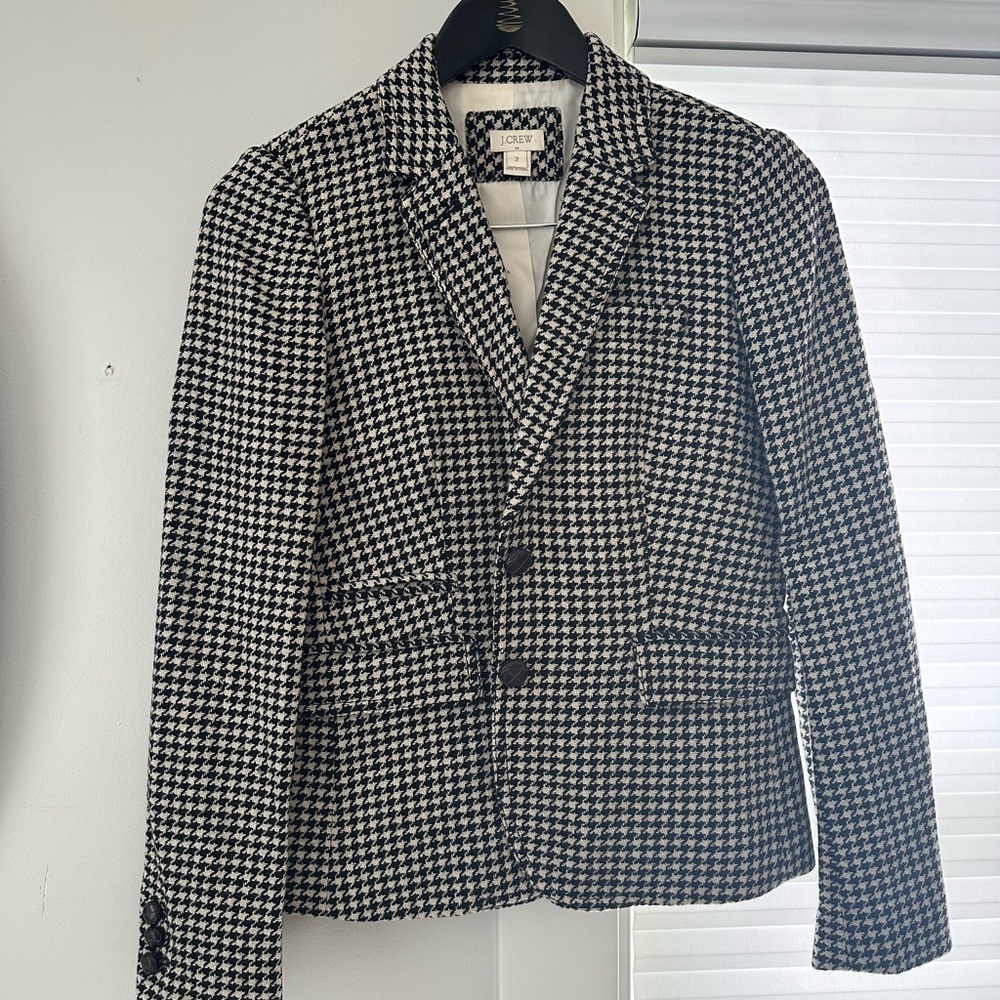 J. CREW Black and White Houndstooth Wool Fitted Blazer 2 - Picture 9 of 11